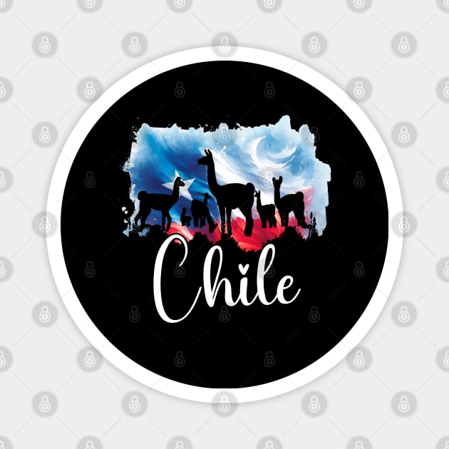 Chilean Flag and Torres Del Paine Wildlife Silhouette Watercolor Magnet by Sambastyles